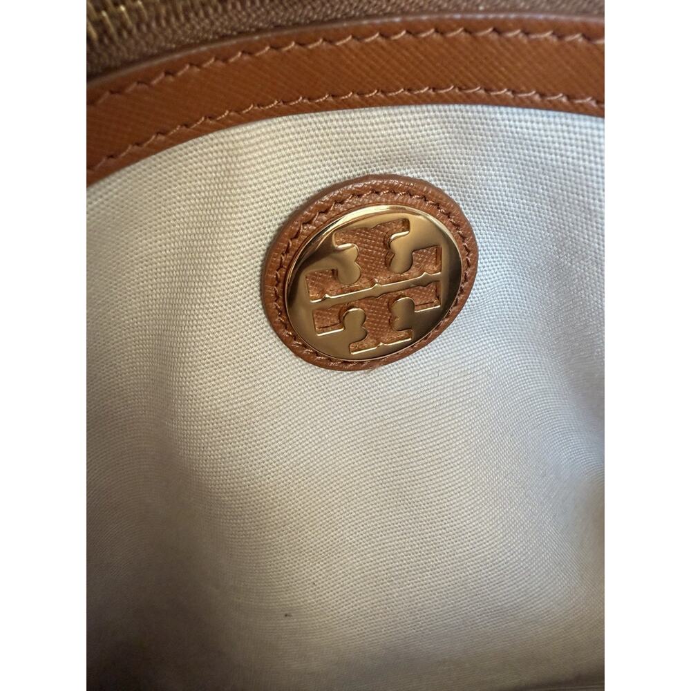Tory Burch Robinson Saffiano Leather Tote Bag Cognac Brown Zip Satchel 16 Inch - Picture 11 of 16
